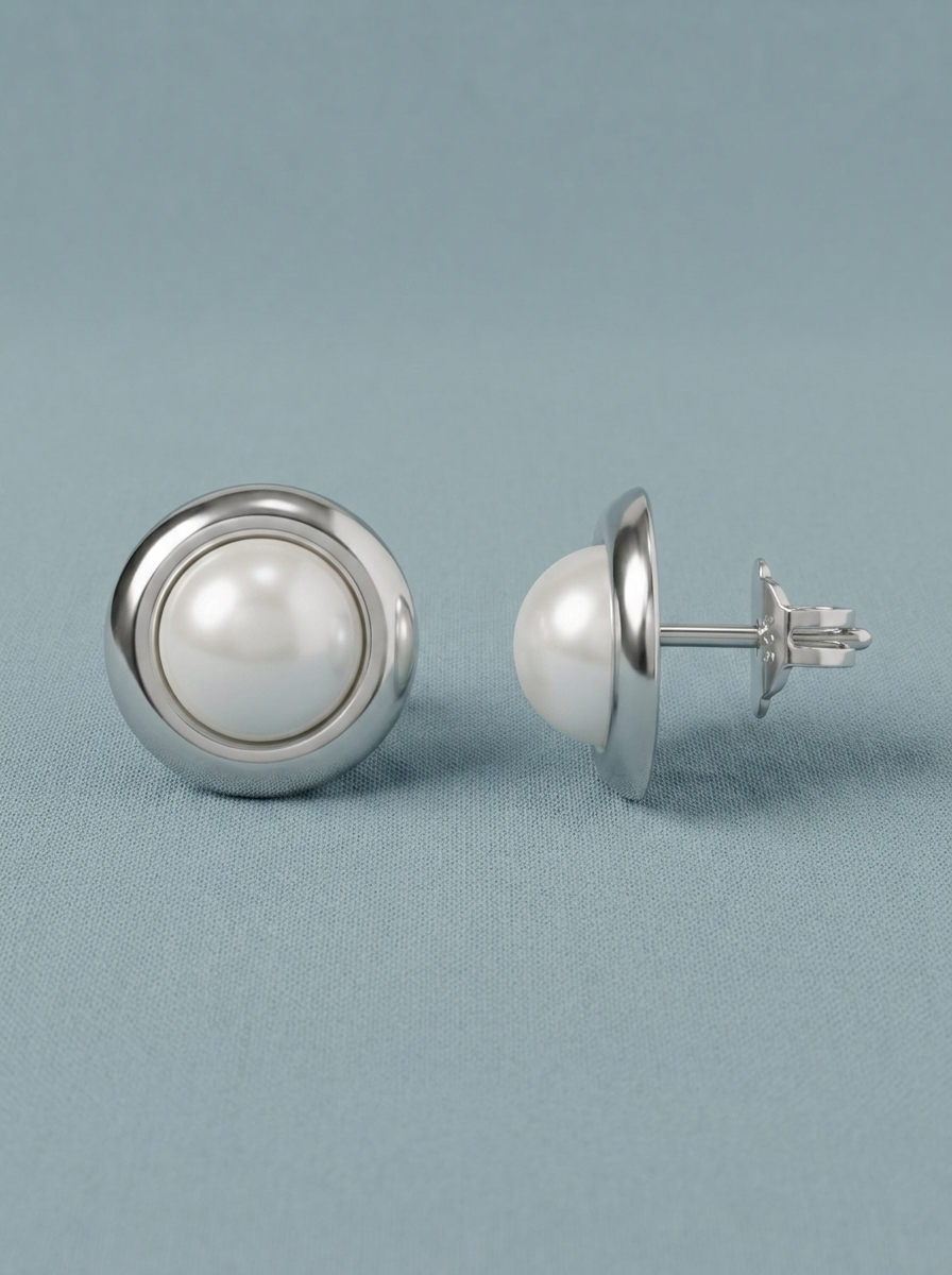 Half-pearl and silver earring