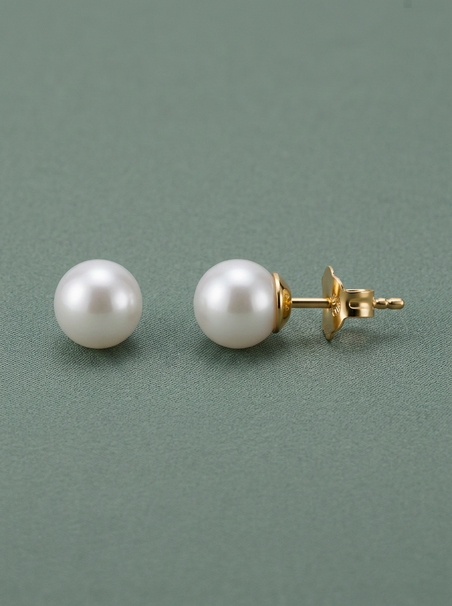 pendientes de perlas blancas con soporte en dorado