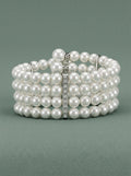 White pearl cuff bracelet with silver and cubic zirconia details