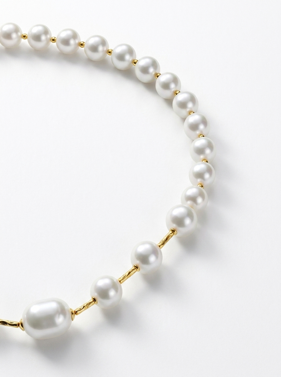 Detall de gargantilla en or 18k i perles de diferents mides