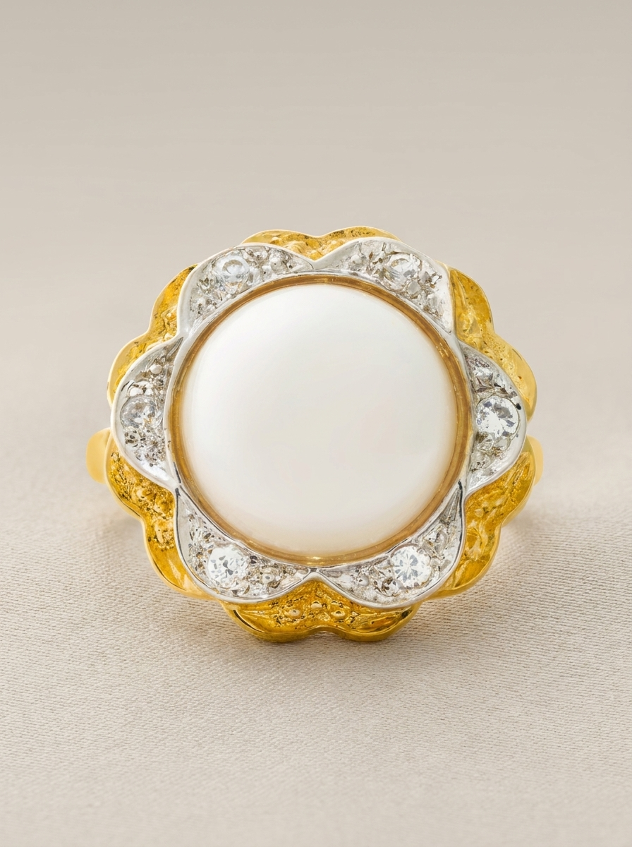 Vintage ring with a white pearl and cubic zirconia