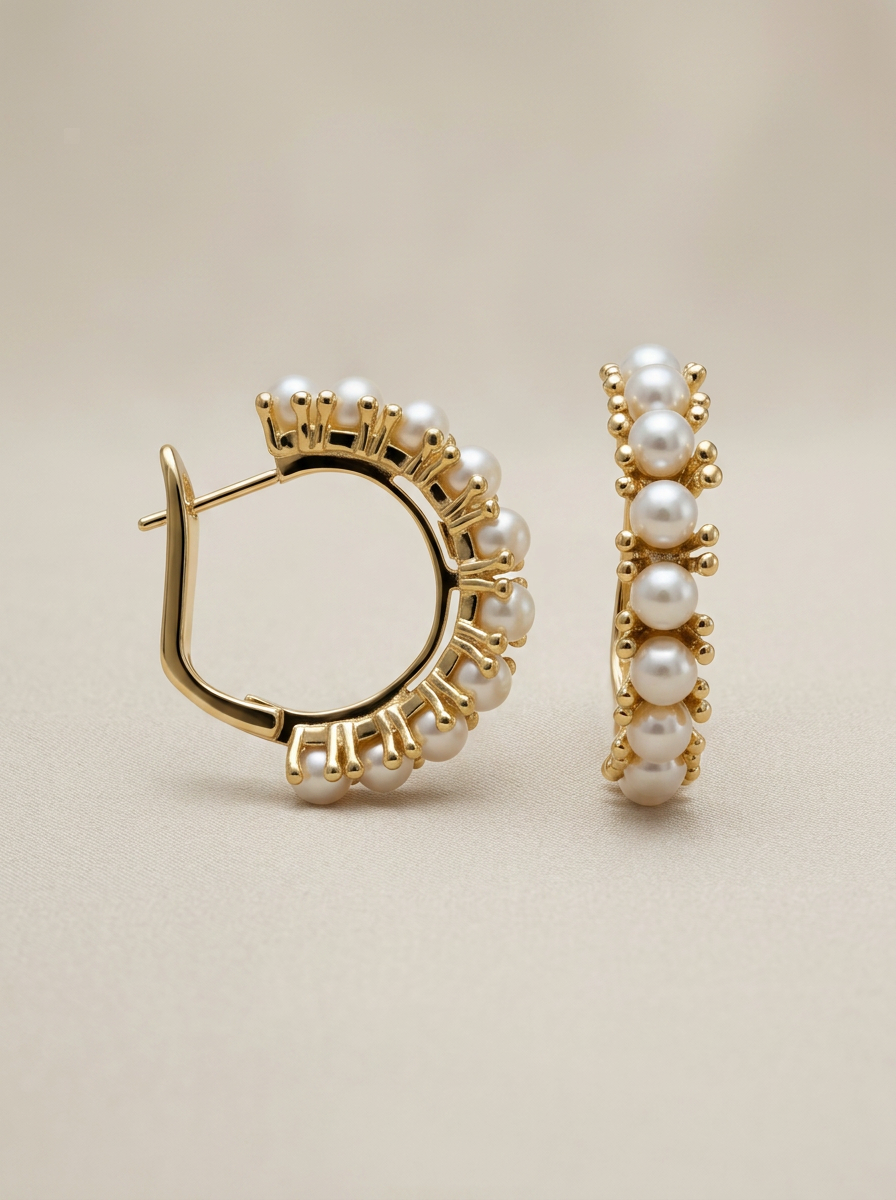 Boucles d'oreilles vintage en or avec mini perles