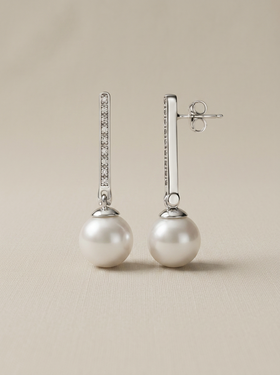 Simple earrings with pearls and cubic zirconia