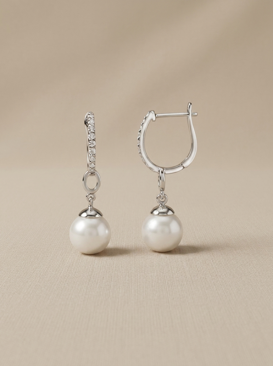 Sterling silver hoop earrings with pearls