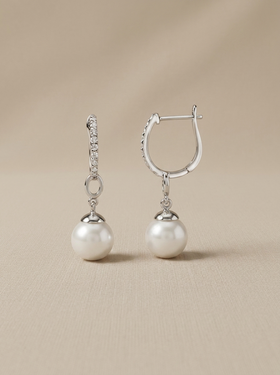 Sterling silver hoop earrings with pearls