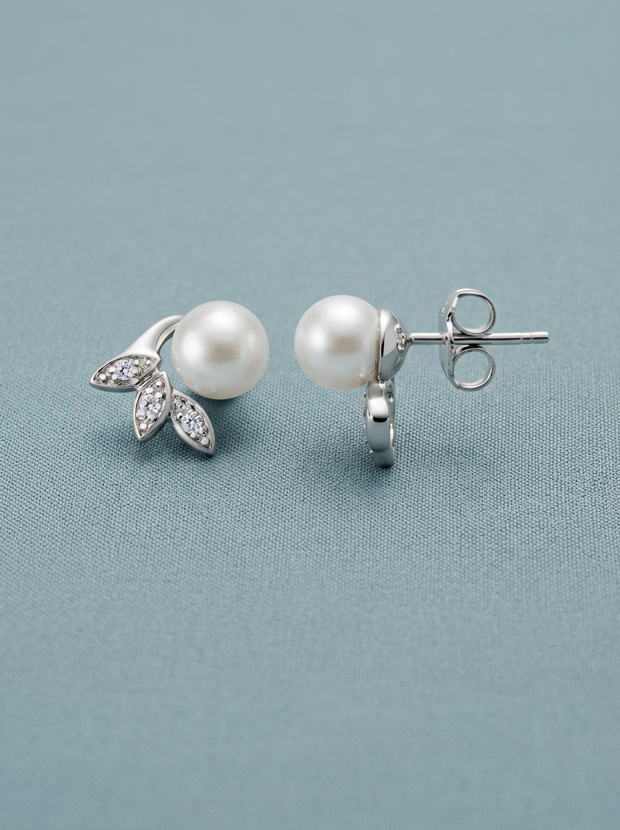 arracades perles i circonites en forma de flor