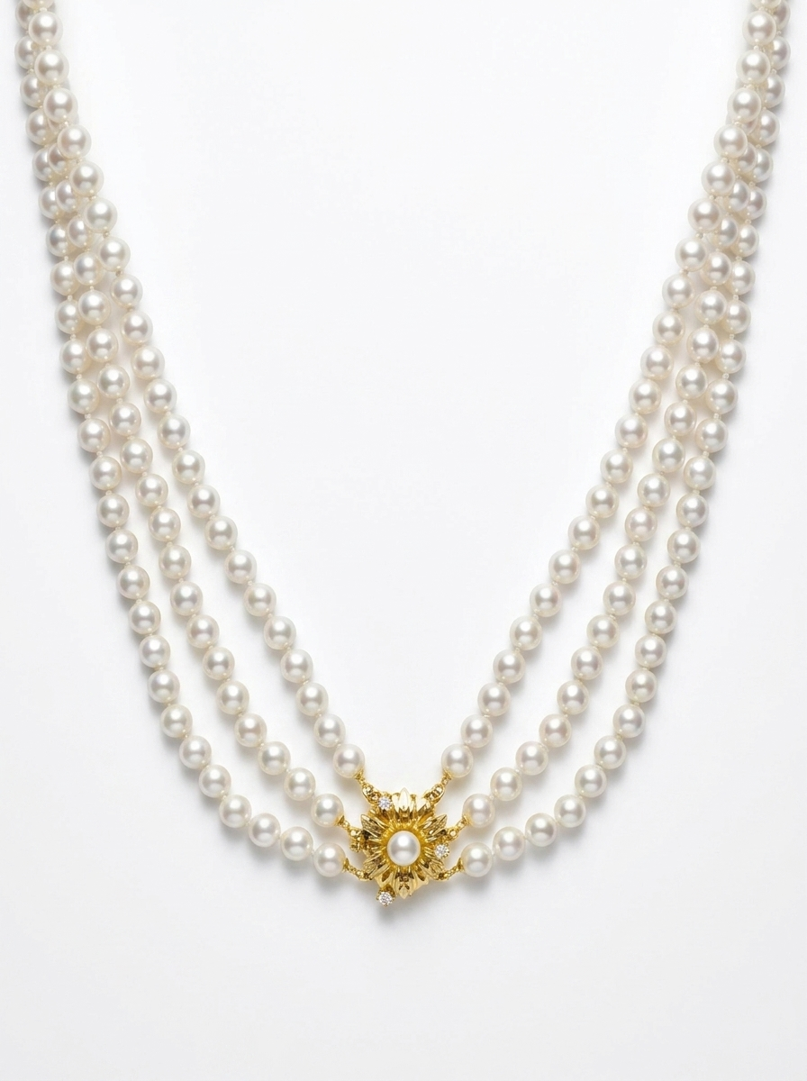 collar elegante de 3 vías con perlas y circonitas