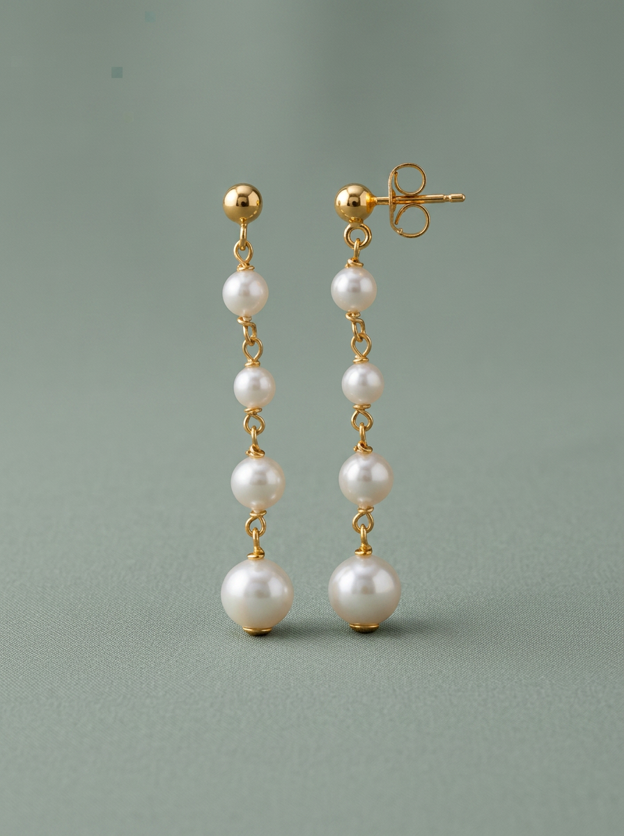 arracades llargues d'or amb perles degradades
