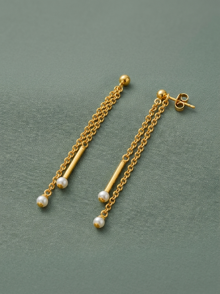 pendientes largos cadena chapados en oro 18k