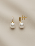 18k gold earrings with a white pearl and cubic zirconia