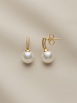 Arracades d'or 18k amb perla blanca i circonites