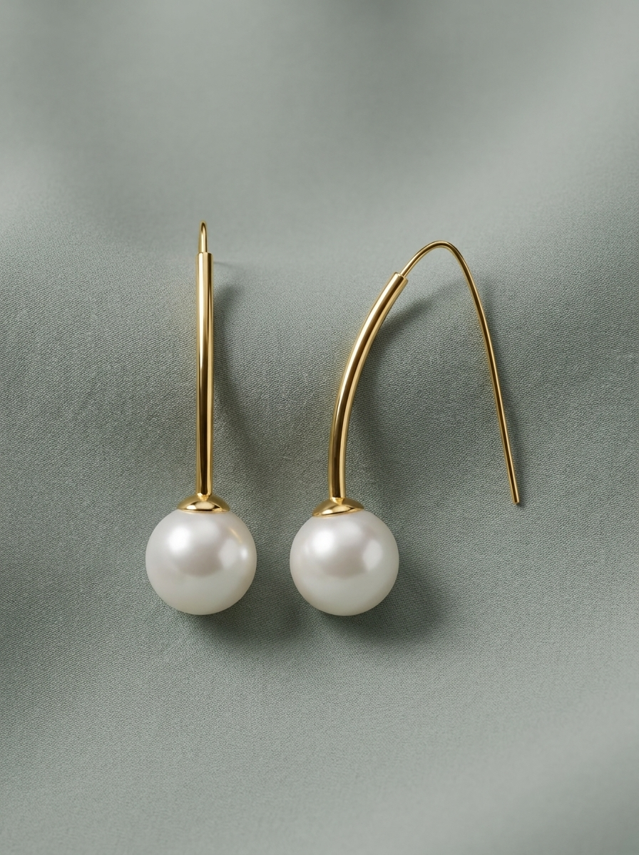 Boucles d'oreilles pendantes en or avec perle blanche