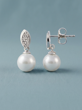 arracades de circonita i plata amb perla blanca 