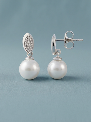 arracades de circonita i plata amb perla blanca 