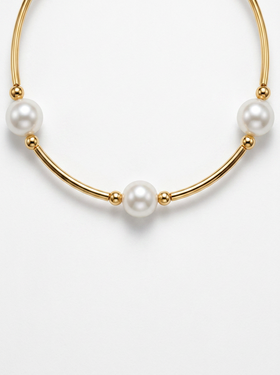 Pulsera dorada con perla blanca