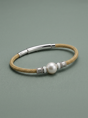 White pearl with a beige nautical cord