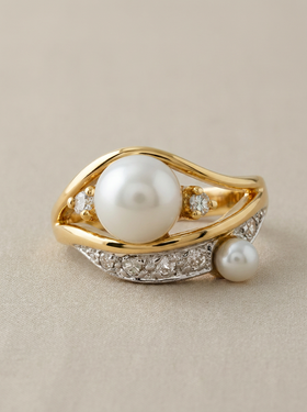 anillo bañado en oro con perla de Mallorca y circonitas