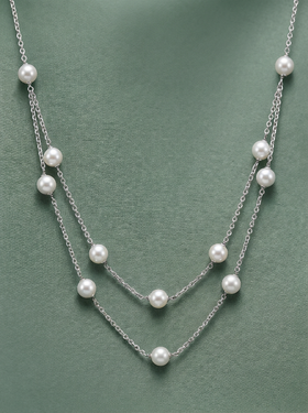 collaret de doble cadena amb perles blanques 