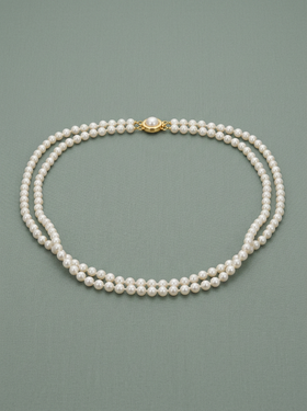 Collier double rang de perles blanches