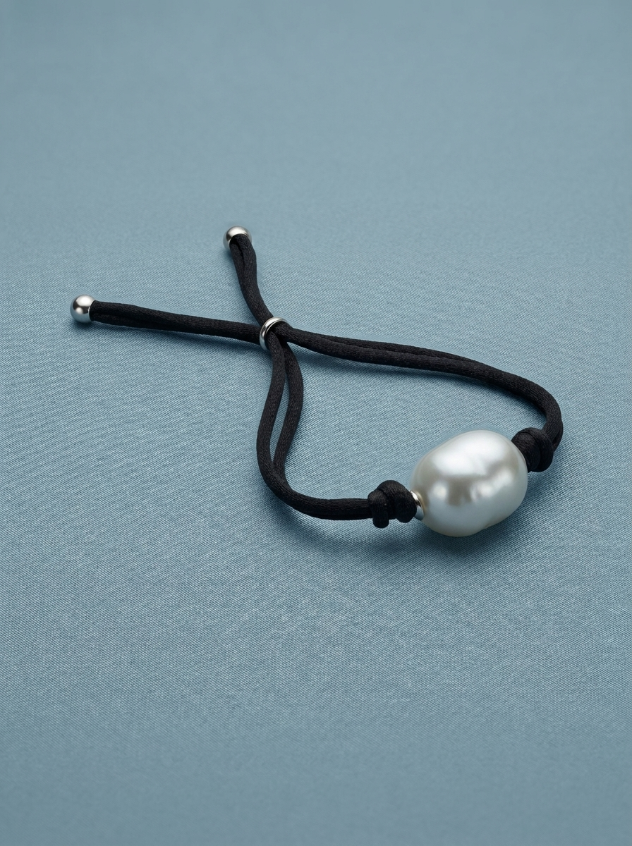 Polsera de seda negra amb perla barroca blanca