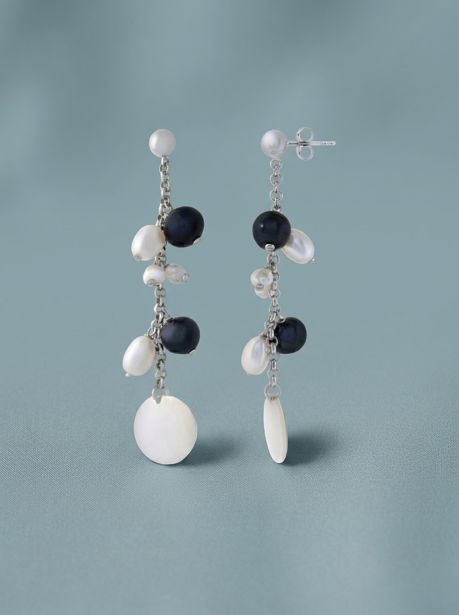 White and black cultured pearl earrings