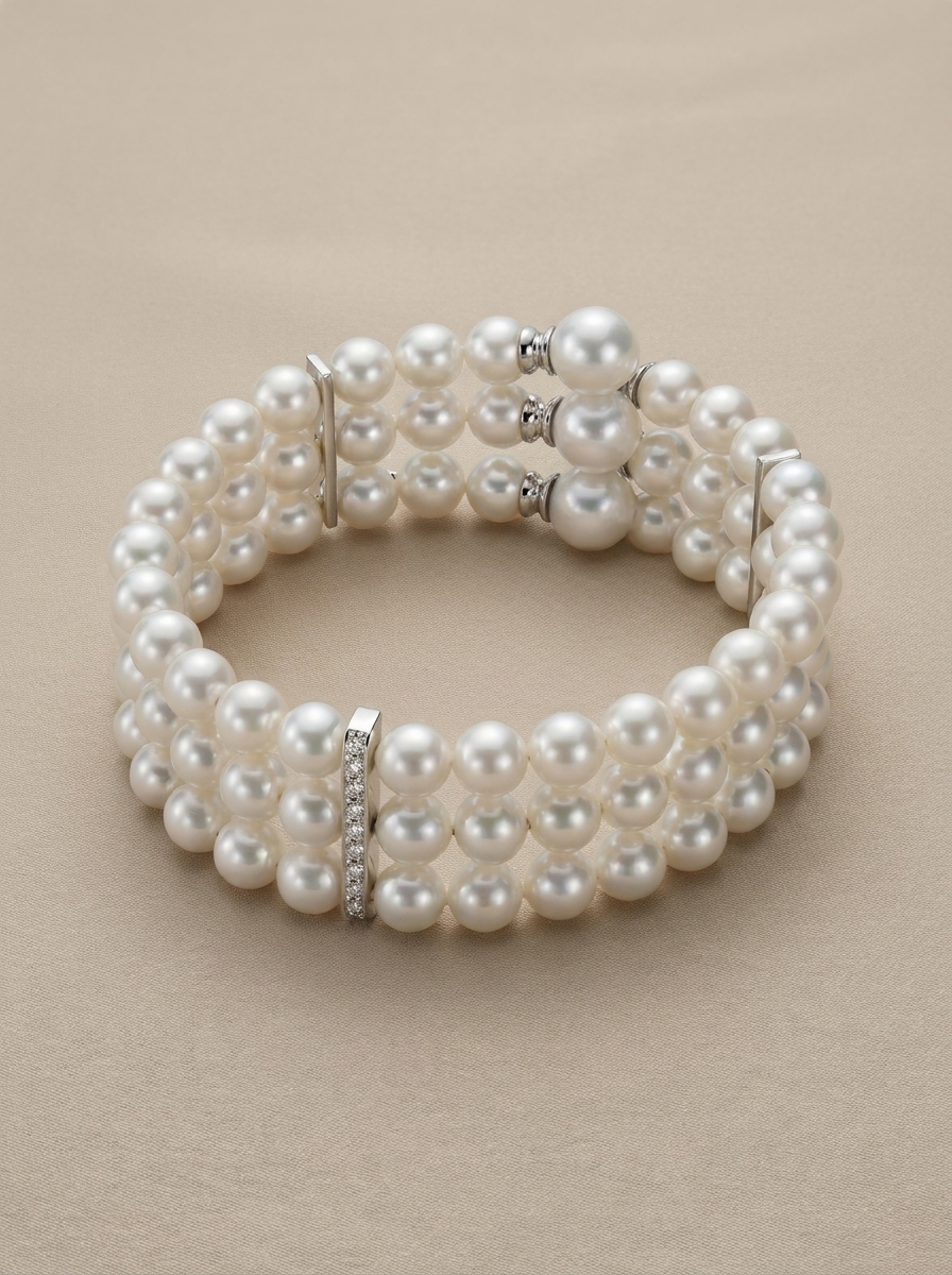 Braçalet de perles, acabat en plata i circonita