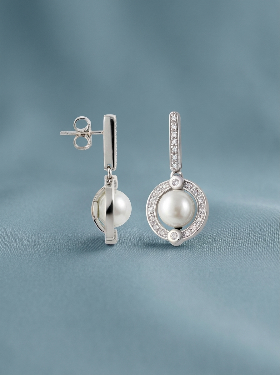 pendientes largos con circonitas y perla de Mallorca