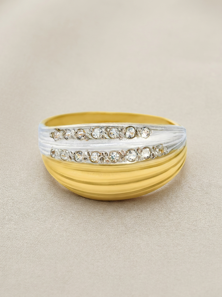 Vintage gold-plated ring, half set with cubic zirconia