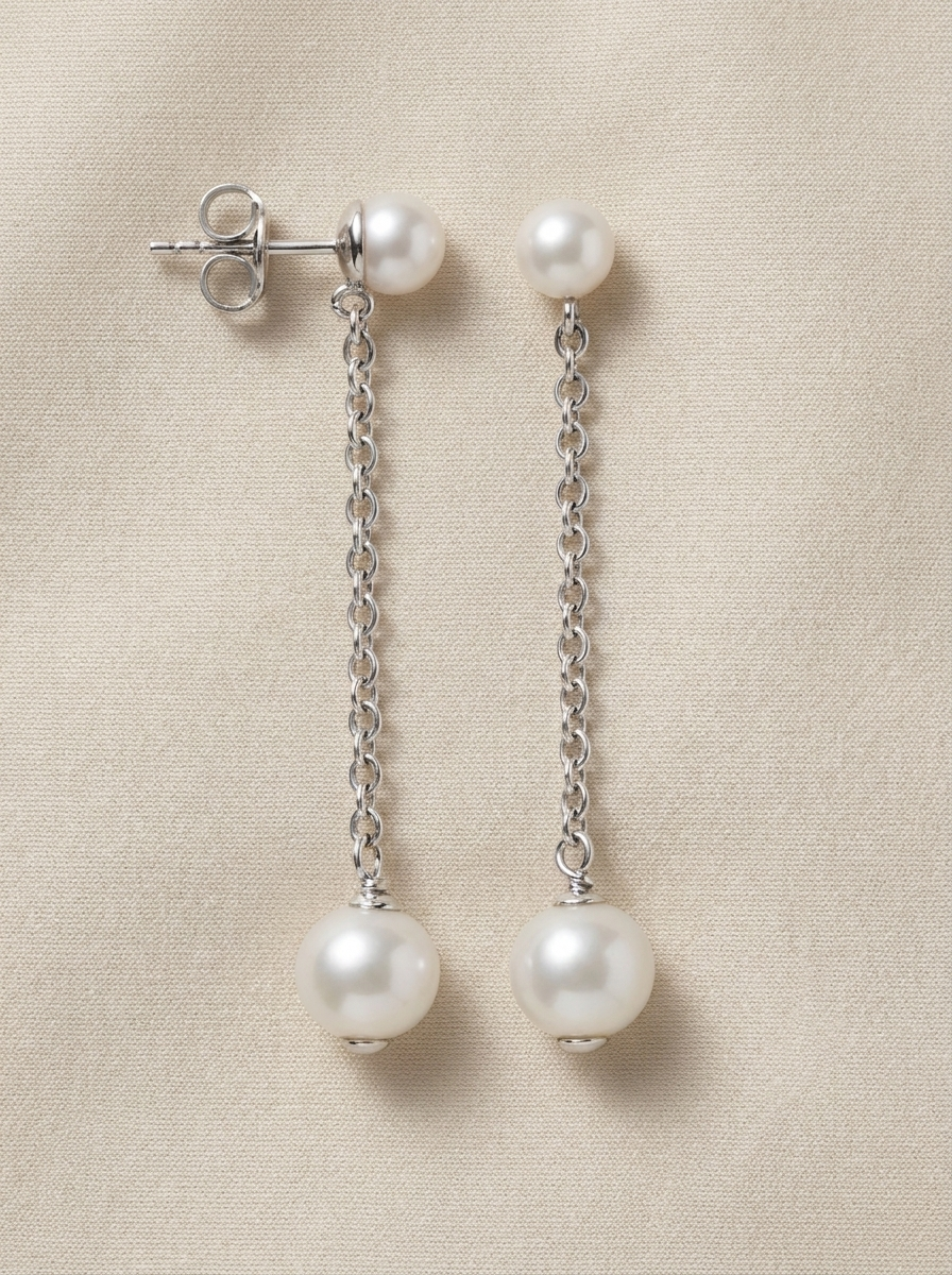 Long chain earrings with white pearls