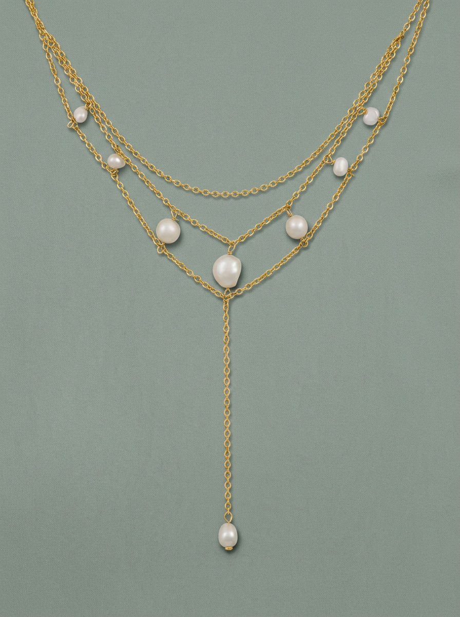 collar de cadena dorada con perlas cultivas
