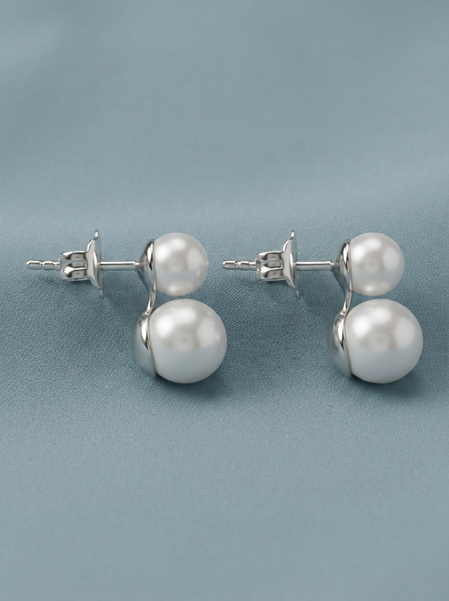arracades de plata amb dues perles blanques
