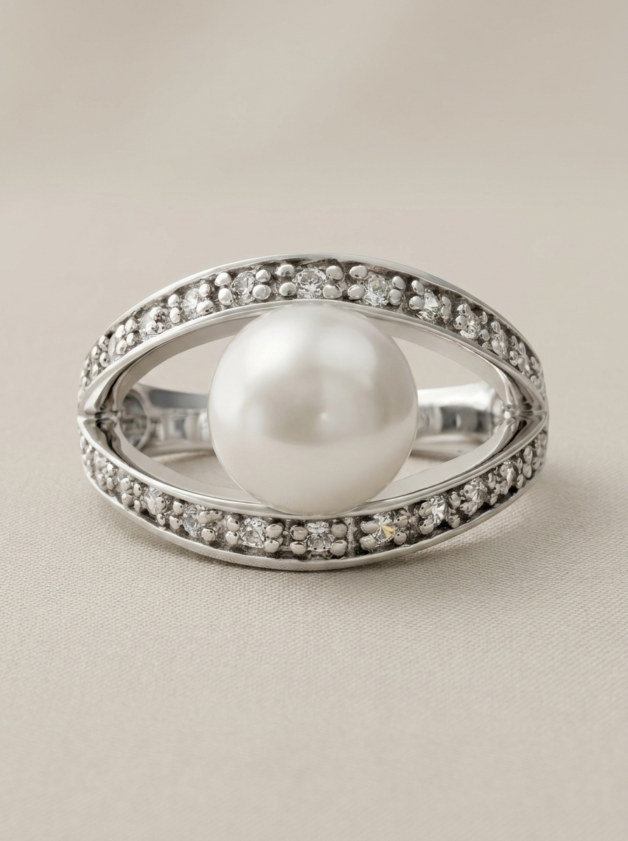 Silver and cubic zirconia ring with a Mallorca pearl