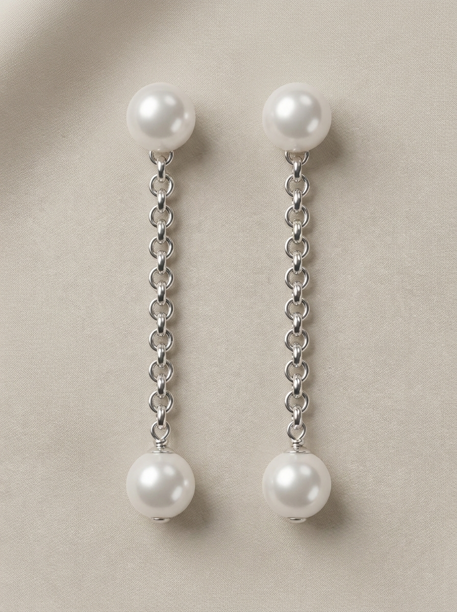 arracades de perles llargues amb cadena plata