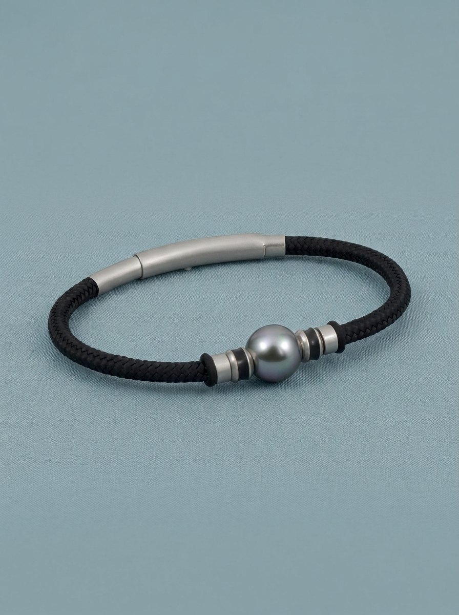 Black nautical cord with a grey pearl