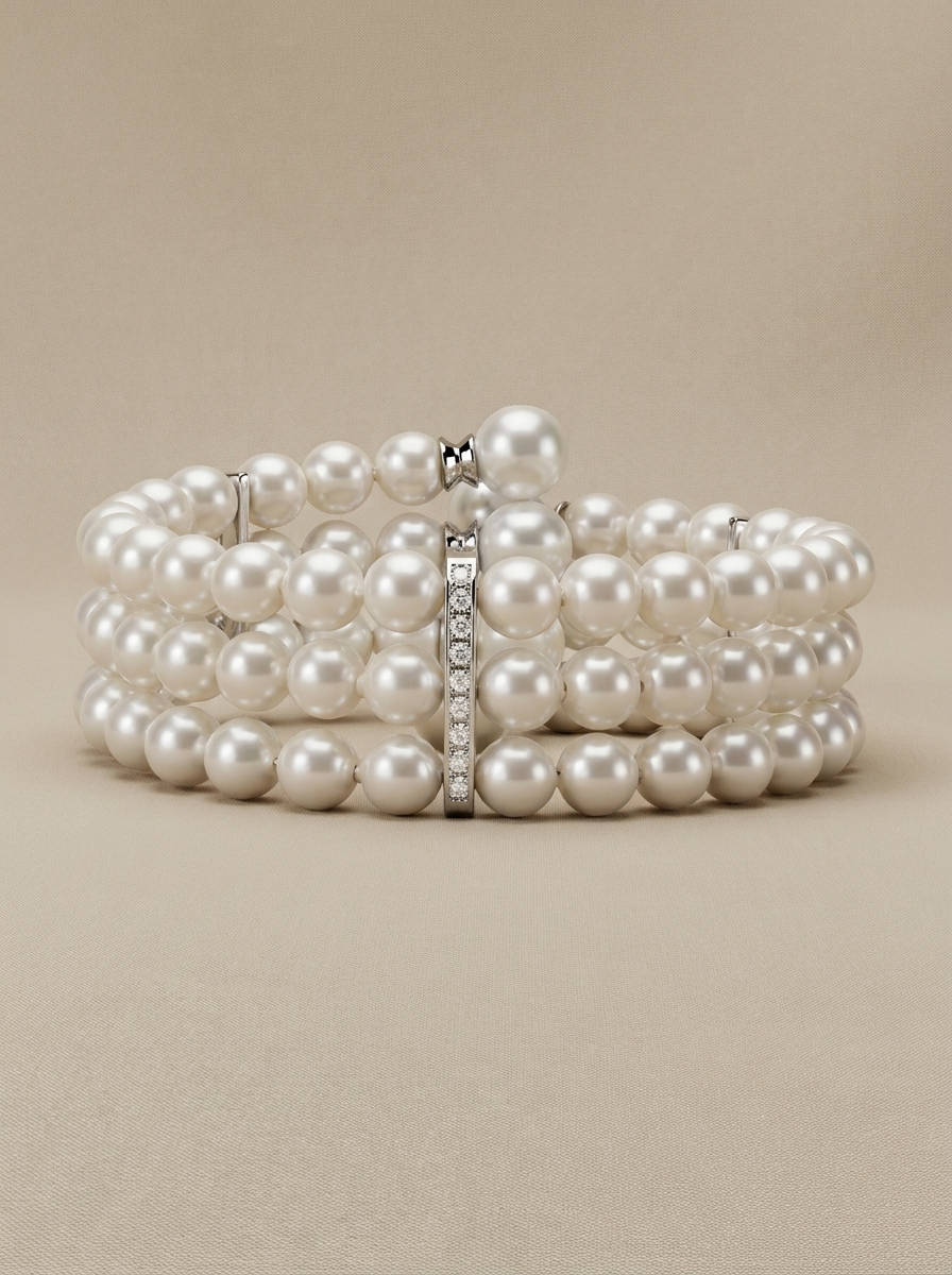 Three-strand pearl cuff bracelet