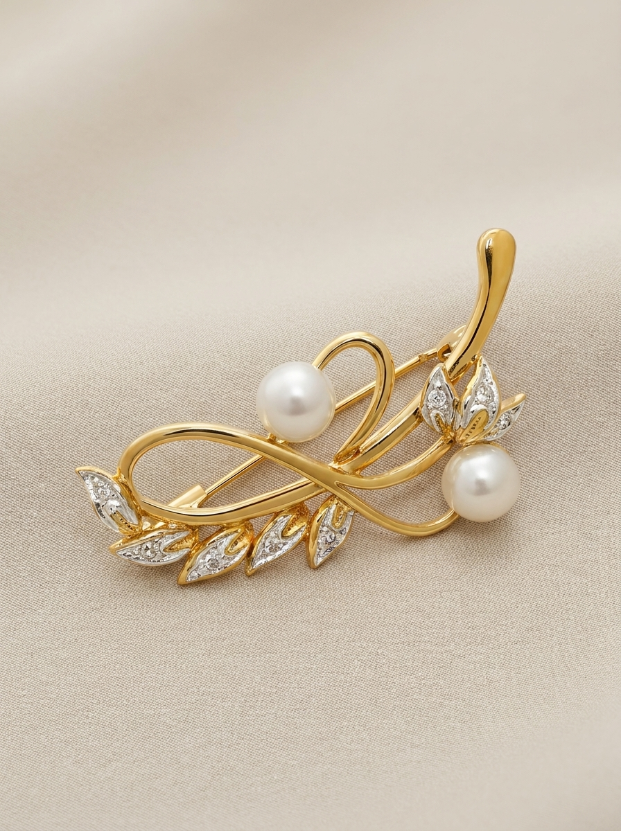 Gold-plated Mallorca pearl brooch with cubic zirconia