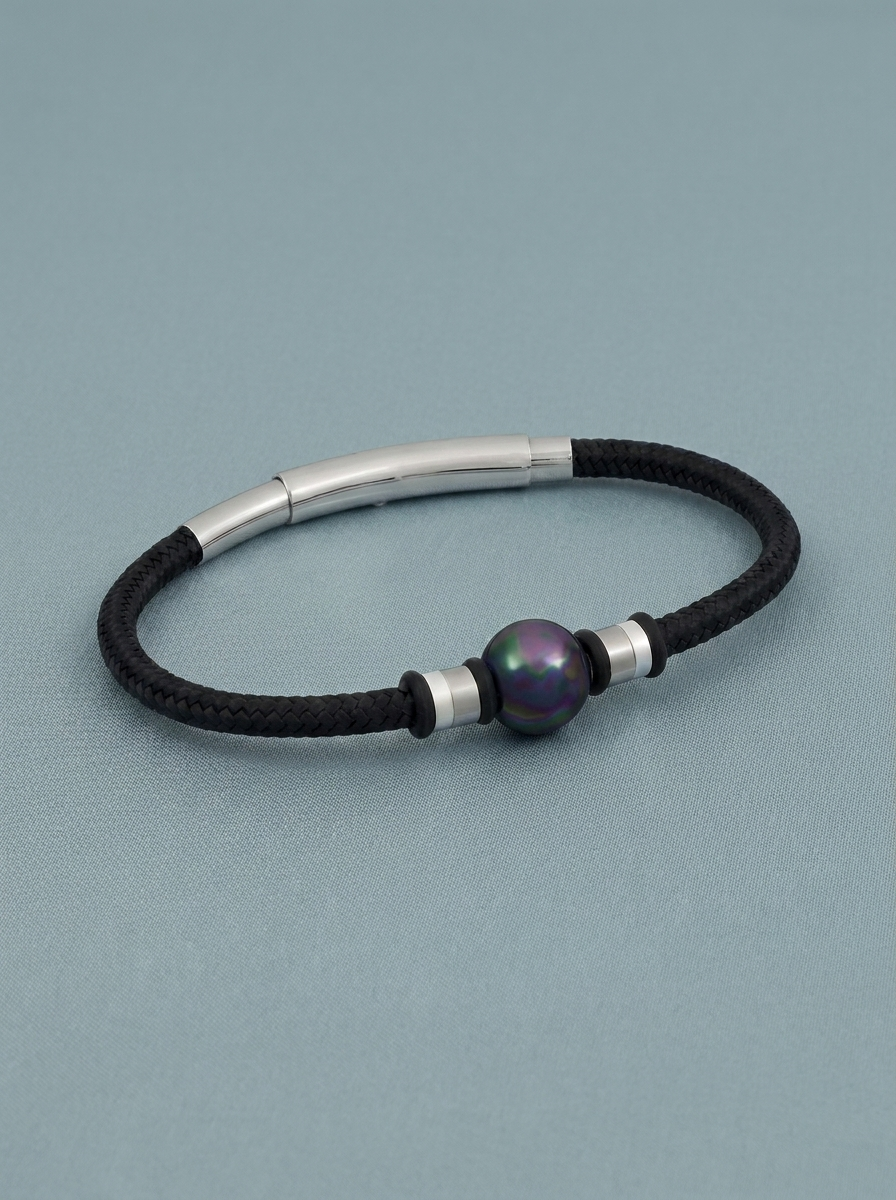Pearl and black cord bracelet