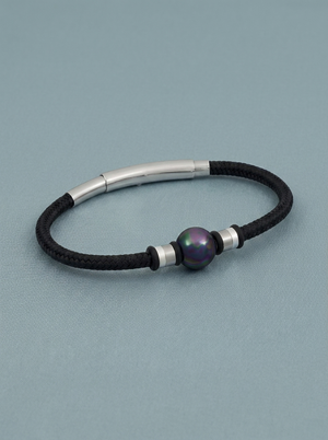 Pearl and black cord bracelet