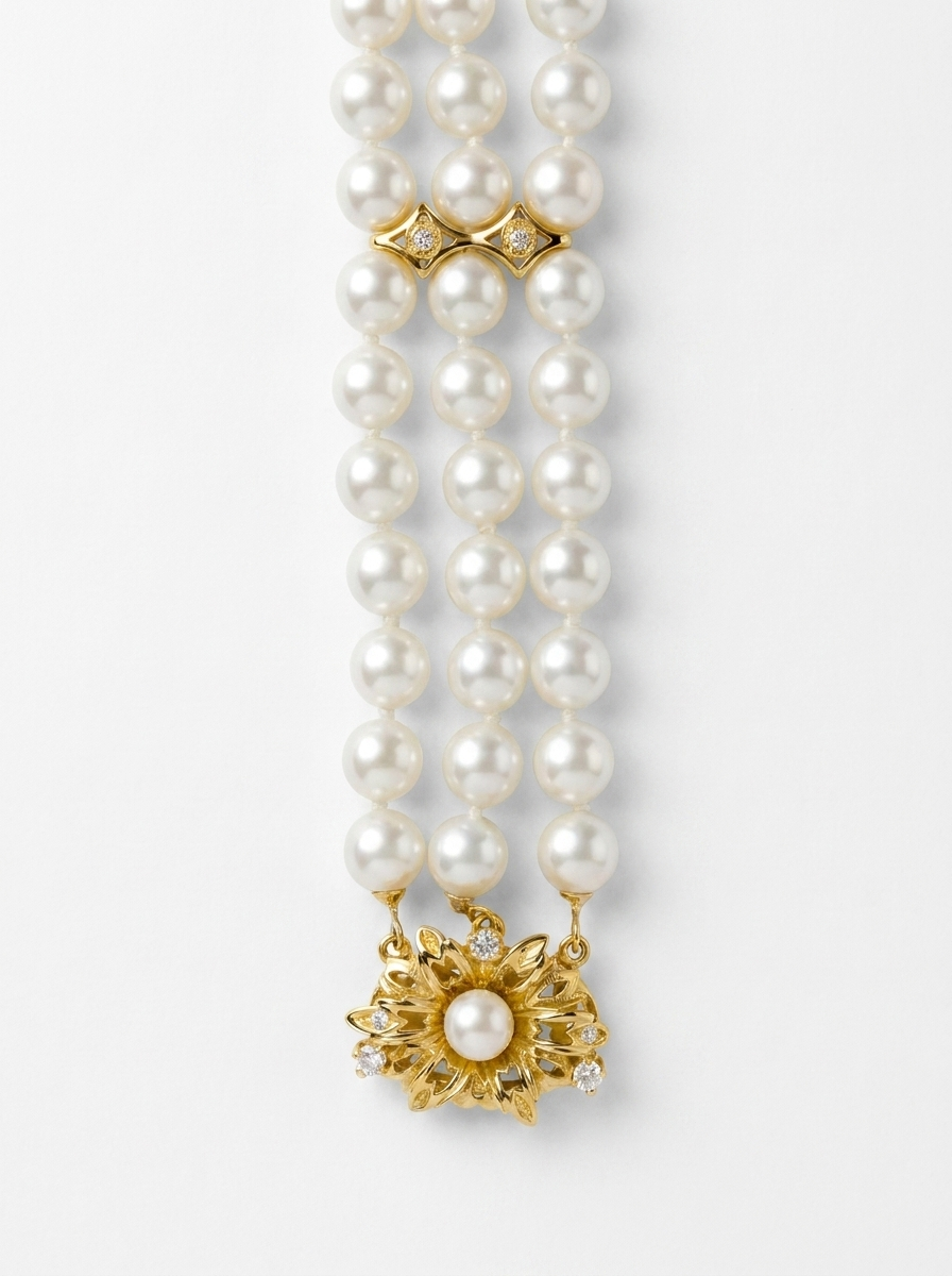 Braçalet de perles blanques amb detalls or