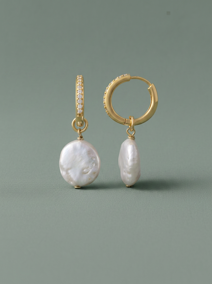 pendientes aro con perla cultivada blanca