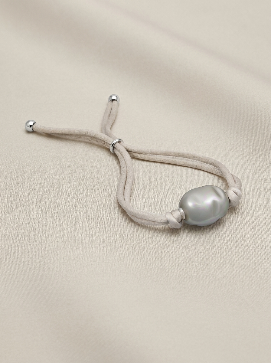 Pulsera de cordón rosa con perla gris