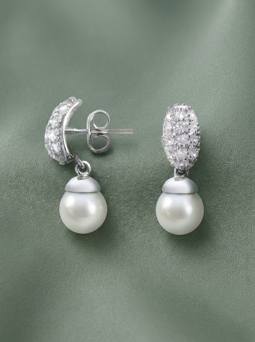 pendientes de plata con perla blanca