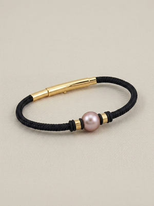 Copper pearl bracelet with a black nautical cord