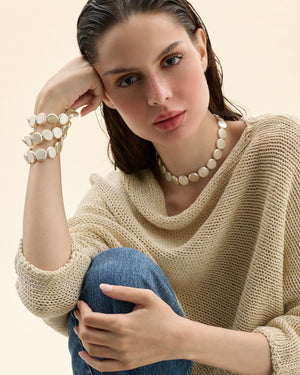 Pulsera perlas planas y plata