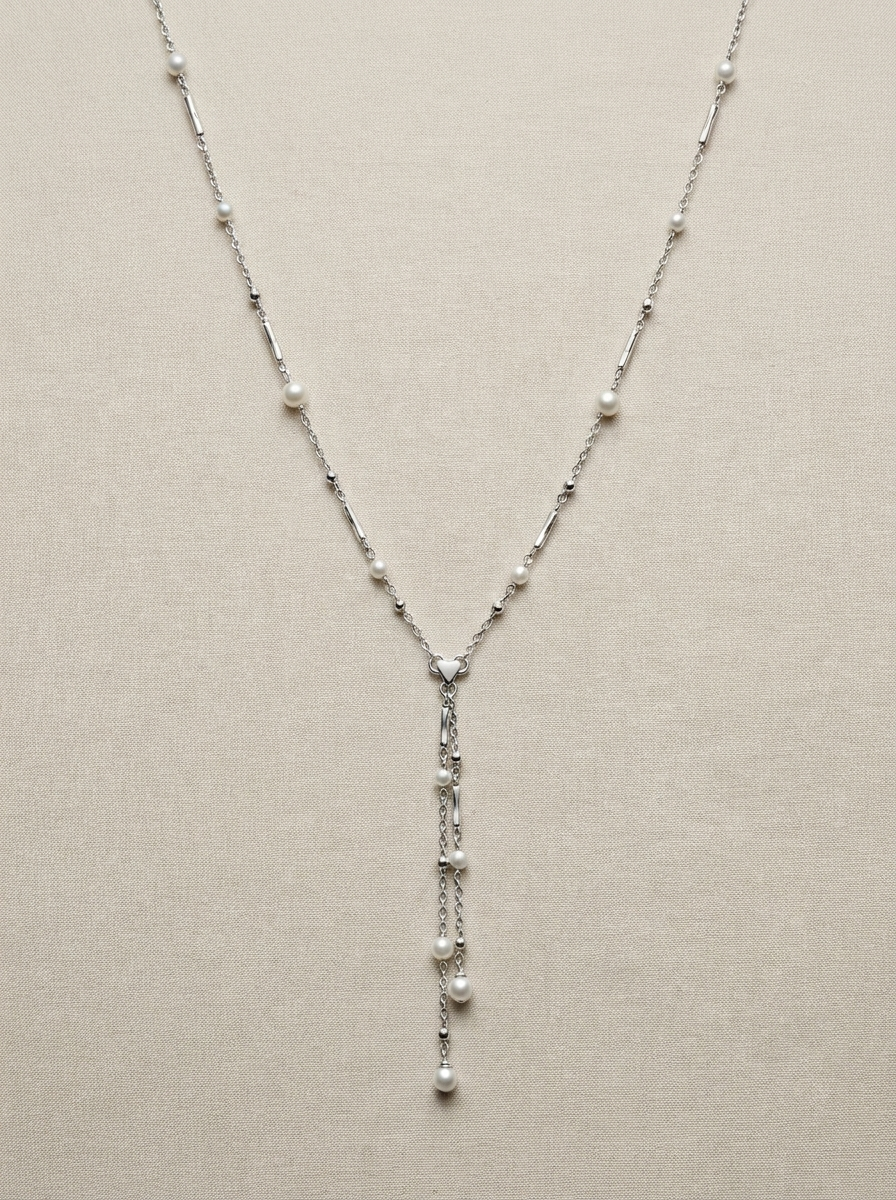 collar largo con colgante de perla y cadena plata 