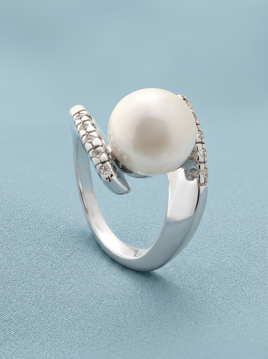 Silver ring with a white pearl