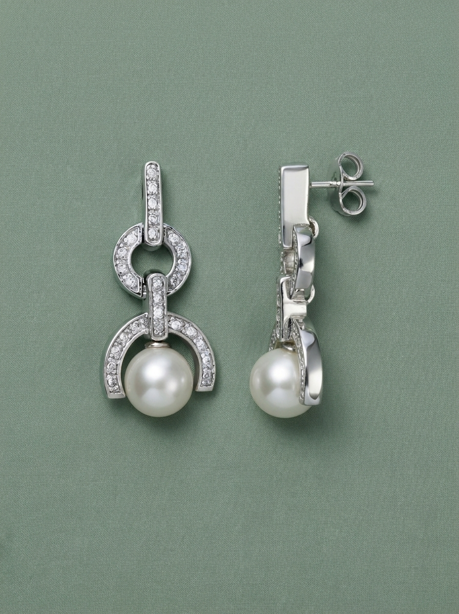 pendientes de plata con circonita y perla de Mallorca