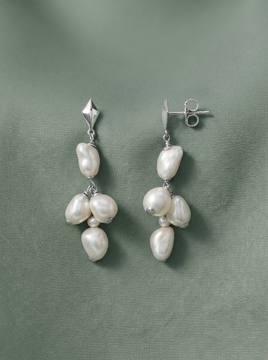 Silver and baroque pearl earrings