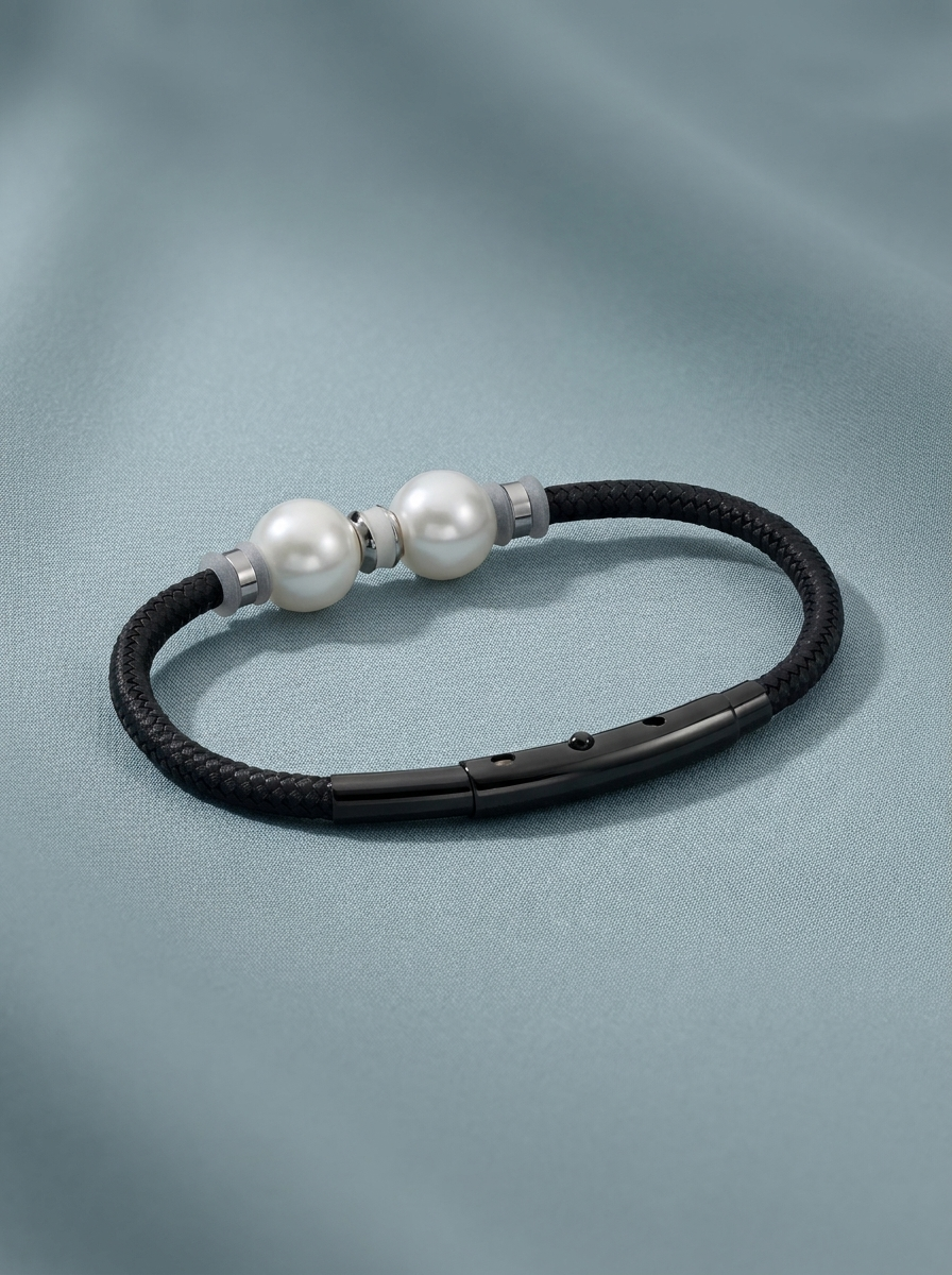 White pearl with a black cord