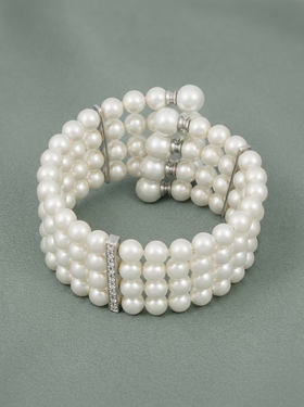 Brazalete con perlas blancas, circonitas y plata